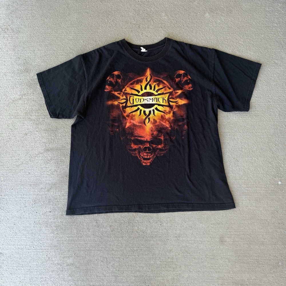 Vintage 2009 Godsmack Tour T-Shirt XL Anvil Skull Flame Graphic Band Tee